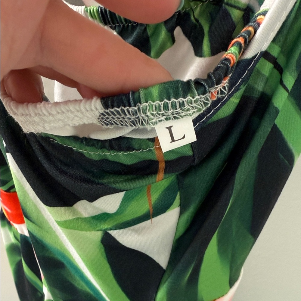 Tropical Print V-Neck Maxi Dress - Green & White - Picture 4 of 4
